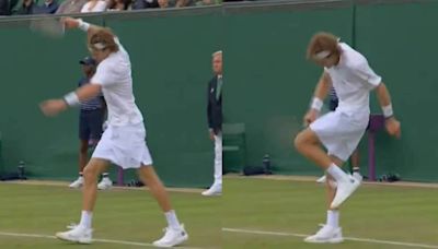 Andrey Rublev left with bloodied knee after smashing racquet on himself seven times after Wimbledon exit