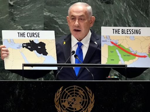 At UN, Netanyahu Shows 2 Maps With No Palestine, India Shown As 'The Blessing', Iran 'The Curse' - WATCH