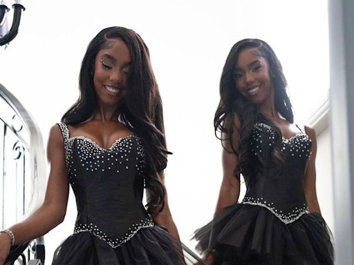Diddy's Twin Daughters D'Lila and Jessie, 17, Pose in Matching Black Bustier Dresses as They Attend Prom