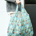 巴哥 PUG 可愛巴哥犬 滿印狗狗圖案印花 藍綠色 環保袋 摺疊購物袋