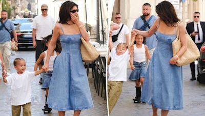 Kylie Jenner has chic mom moment in denim dress on Italy vacation with Stormi and Aire