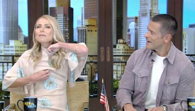 Watch Kelly Ripa's frisky microphone malfunction during “Live” show: 'By my bosom'