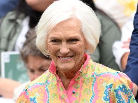 Dame Mary Berry is a ray of sunshine in pink paisley dress at Wimbledon