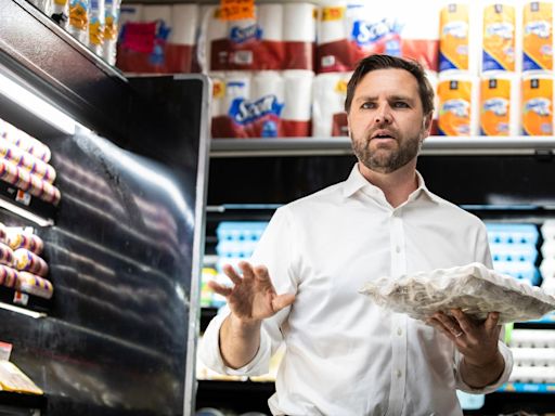 JD Vance mocked for another botched photo opp — as he blames Harris for eggs costing $4 while standing in front of a $2.99 display