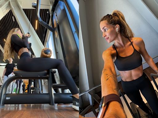 Aline Gotschalg sua a camisa em rotina de treinos e exibe resultados de exercícios