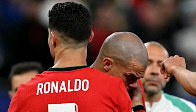 Cristiano Ronaldo consoles Pepe as veteran defender cries on Portugal captain’s shoulders after Euro 2024 elimination
