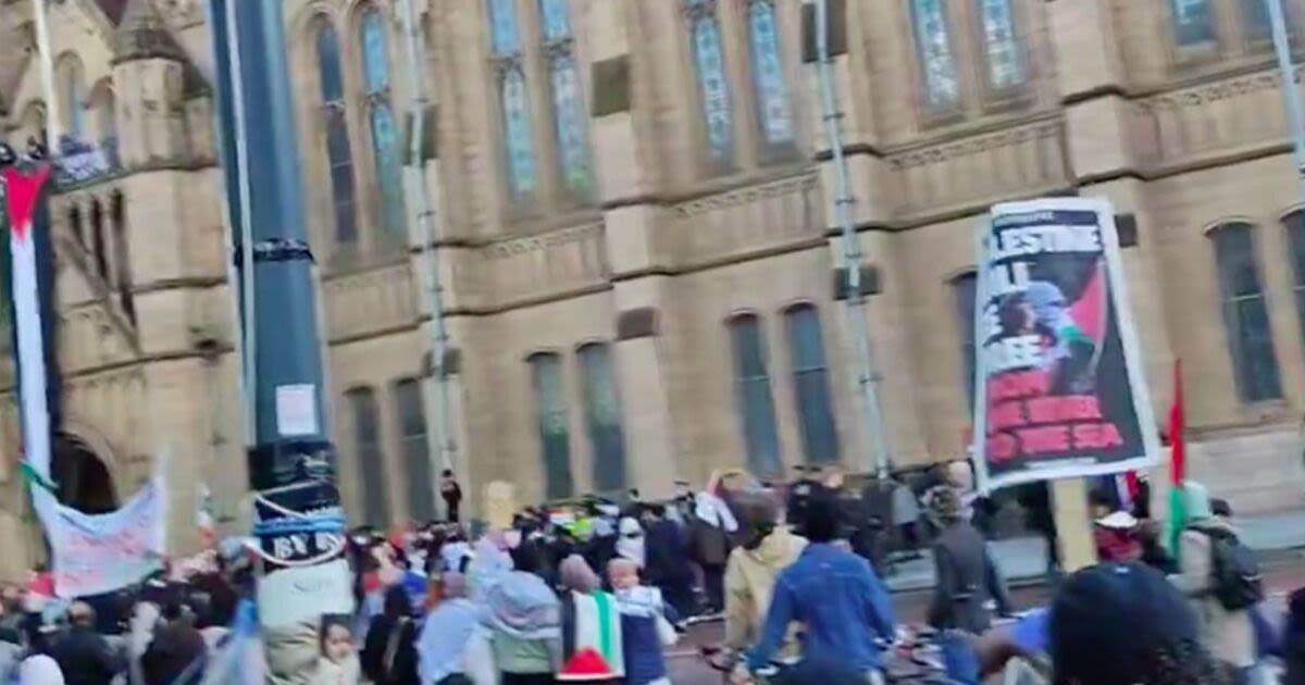 Moment pro-Palestine mob chants 'hold the line' as they push back cops