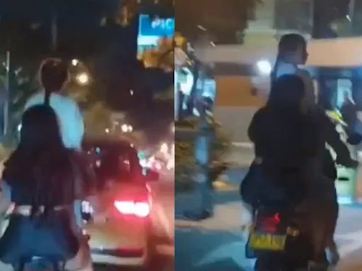 Familia obligó a que una niña fuera de pie en su motocicleta para que cupieran tres