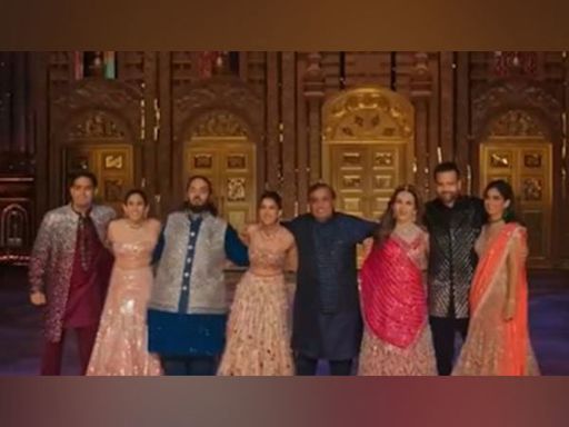 Mukesh, Nita Ambani dance to SRK's song 'Deewangi Deewangi' with family at Anant-Radhika's sangeet