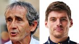 Alain Prost baja del podio a Max Verstappen