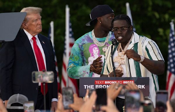 Trump appeared on stage at his Bronx rally with two rappers charged in a felony gang case