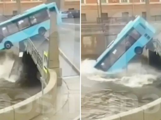 Horror moment runaway bus plunges off bridge into murky river leaving 7 dead