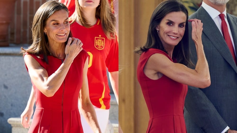 Queen Letizia Gets Vibrant in Red Carolina Herrera Dress for Spanish Football Team Reception After 2024 UEFA Euro Championship