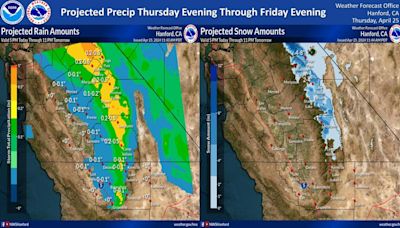 Weather Service Central California Projected Precipitation Totals for Thursday Evening Through Friday Evening (April 26) Weather System...