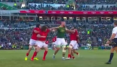 Springboks giant jumped by four opponents as 1.5m watch on-field 'UFC' tussle