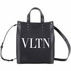 VALENTINO VLTN 字母印花帆布拼牛皮手提/斜背托特包(黑色)