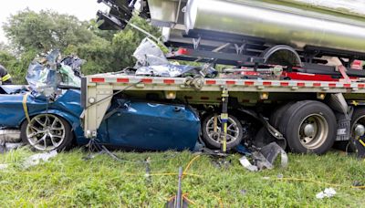 Dodge Challenger Slams Into A Tractor-Trailer