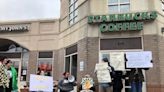 Employees at several Louisville-area Starbucks coffee shops take part in national strike