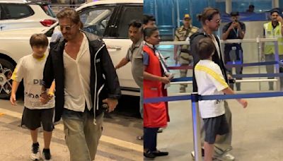 Shah Rukh Khan shows how to be doting father; holds son AbRam Khan close as they get snapped at Mumbai airport: WATCH