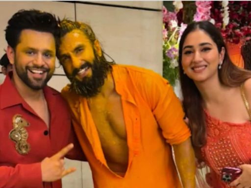 Rahul Vaidya-Disha Parmar Pose With ‘Sabki Jaan’ Ranveer Singh - News18