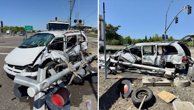 Crash with SacRT train leaves van with major damages in Rancho Cordova