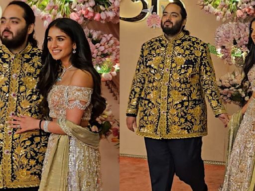 Anant Ambani and Radhika Merchant are shining in shimmering silver and gold AJSK ensembles wrapped in love