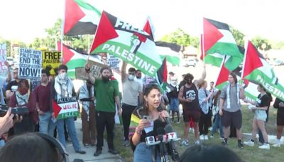 Pro-Palestinian protesters gather outside USF campus