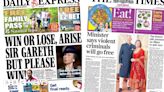 Newspaper headlines: 'Arise Sir Gareth' and minister's prison announcement