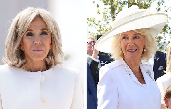 Queen Camilla and France’s First Lady Brigitte Macron Coordinate in White for D-Day 80th Anniversary Ceremony at Normandy