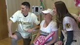Brewers pitcher visits patients at Aurora Women's Pavilion