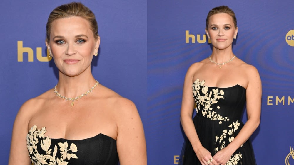 Reese Witherspoon Favors Floral Details in Strapless Dior Dress for Emmy Awards 2024 Red Carpet