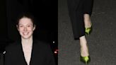 Hunter Schafer Makes Green Statement in Shiny Satin Pumps