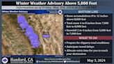 Weather Service Announces a Winter Weather Advisory for the Sierra Nevada Above 5,000 Feet Begins Saturday Morning (May 4, 2024)