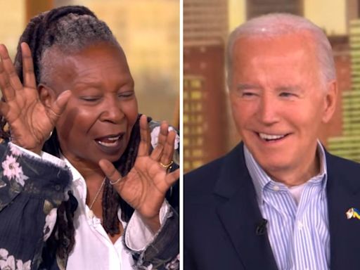 Whoopi Goldberg calls Trump a "bug" on 'The View' as President Biden pretends to squash him under his hand