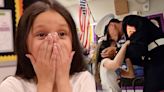 United States Marine Hector Aviles surprises little sister at school