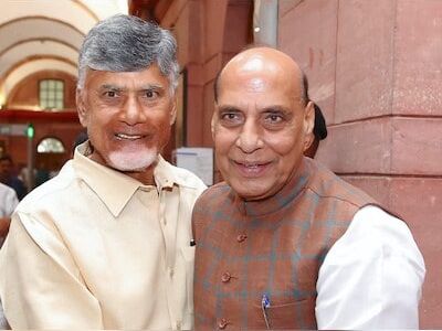 Andhra CM Naidu meets Defence Minister Rajnath Singh in Delhi today