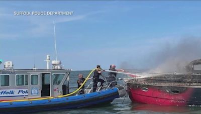 3 men rescued after boat catches fire on Long Island