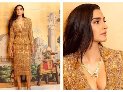 Sonam Kapoor glitters in ‘insane’ golden skirt suit that accentuates her body elegantly