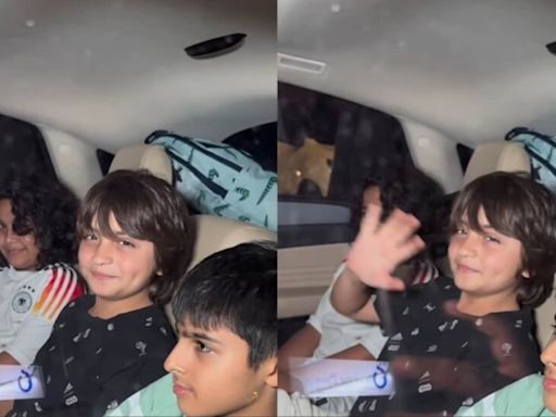 Shah Rukh Khan's son AbRam Khan smiles and waves to paparazzi after attending Sohail Khan’s son's birthday party