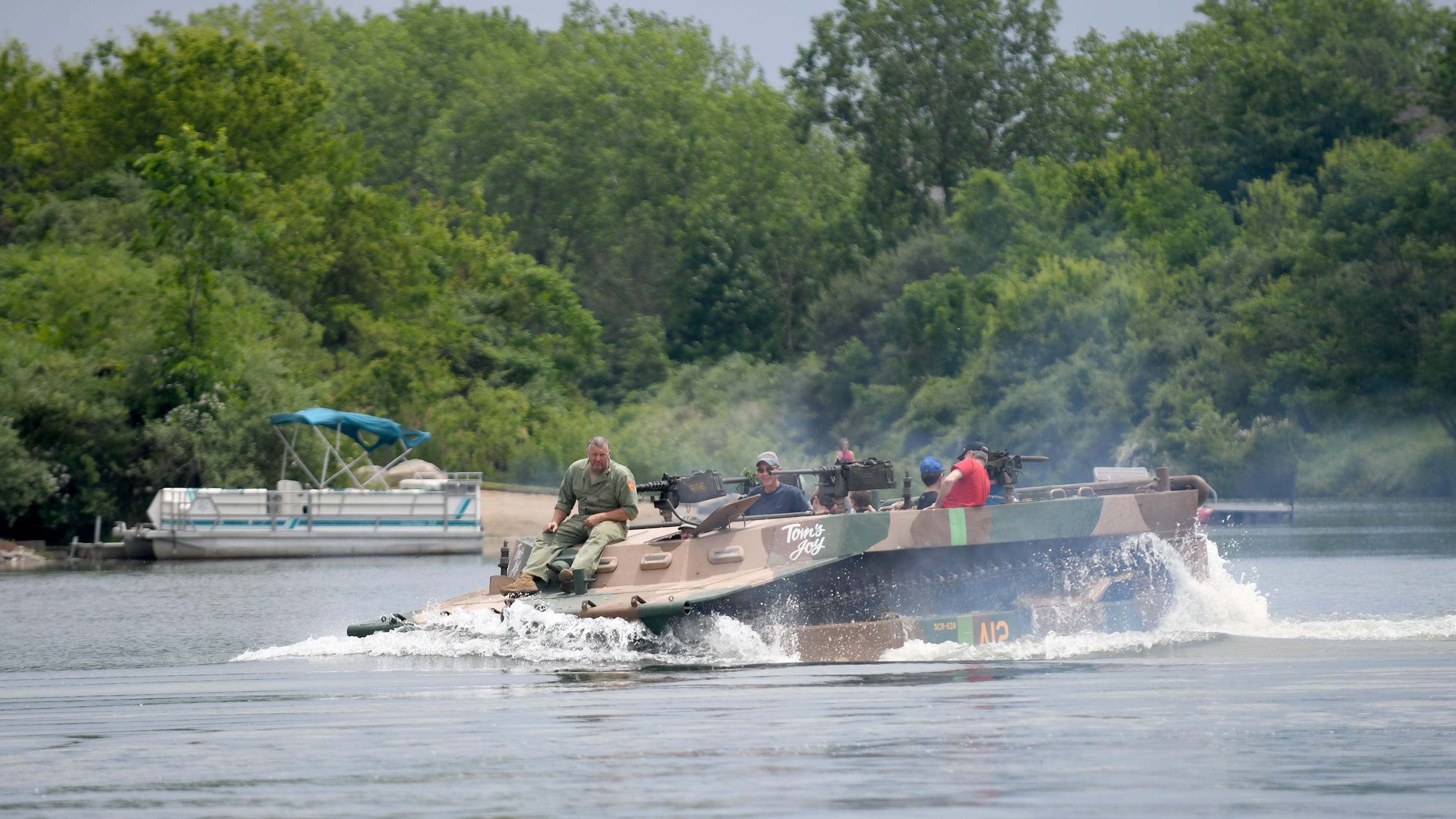 Amphibious military vehicle at Lost Trail Winery honors veterans and thrills attendees