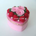 陽光一品~~ 純手工製作~ 不織布木盒蛋糕(心型)-1--草莓玫瑰花珠寶盒~~ 成品預購區