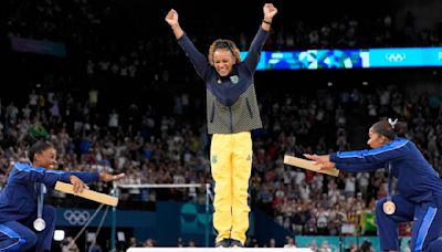 'She's queen.' Simone Biles, Jordan Chiles honor floor gold medalist Rebeca Andrade