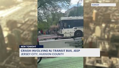 Officials: 14 injured when NJ Transit bus collides with Jeep in Jersey City