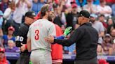 Phillies' Bryce Harper ejected after striking out in first inning on 3-2, 11-inning loss at Rockies