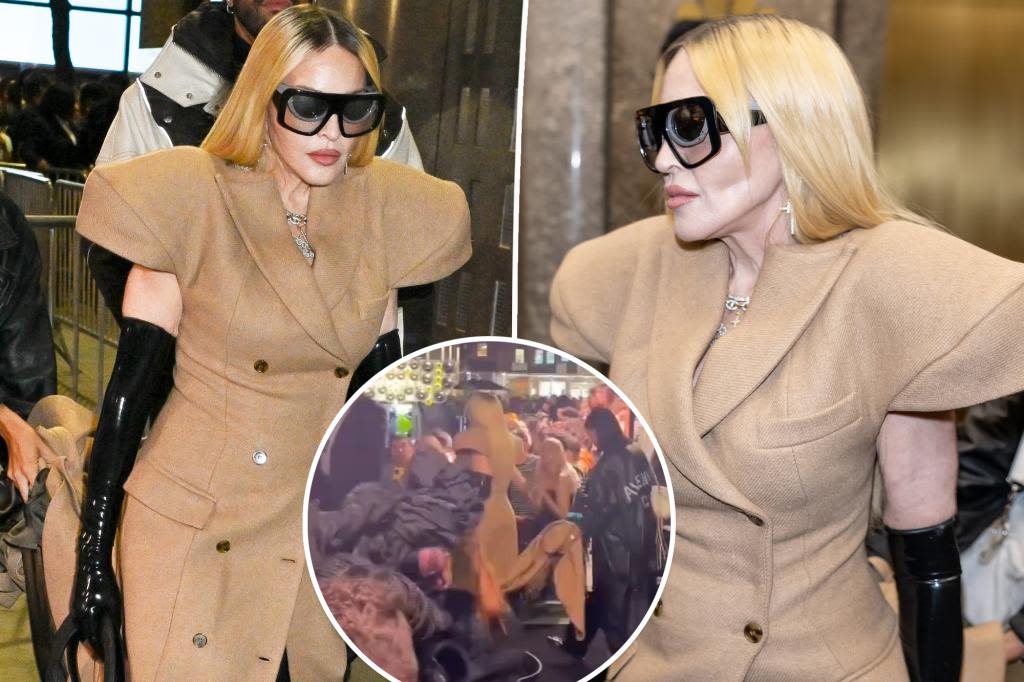 Madonna stumbles in sky-high heels at Luar fashion show during NYFW