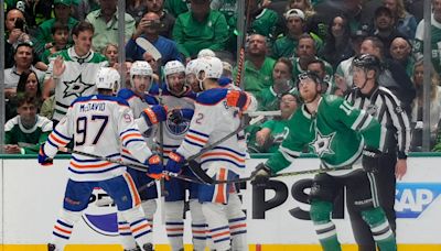 Ryan Nugent-Hopkins scores 2 power-play goals and Oilers beat Stars 3-1 to move a win away from Cup final