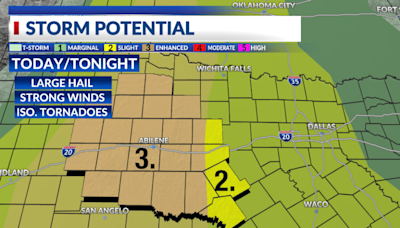 Storm potential Wednesday night: Large hail, strong winds & isolated tornadoes