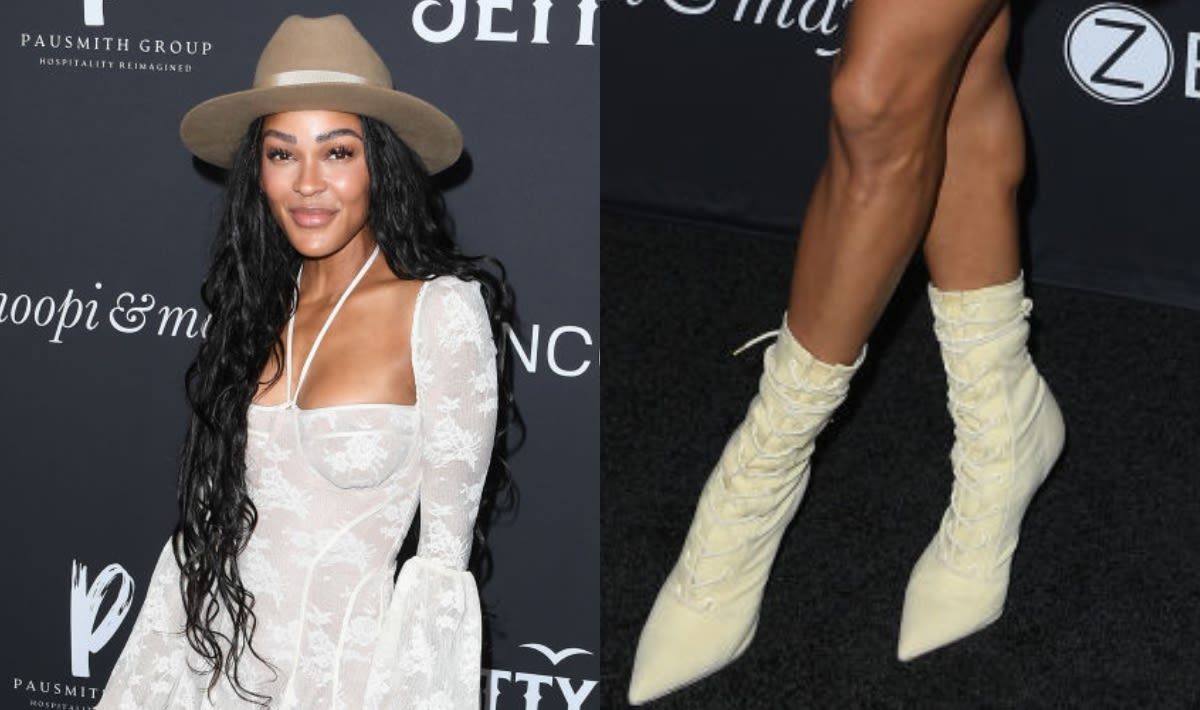 Meagan Good Added Lace-Up Boots to Her Trendy Boho-Chic Look at Whoopi Goldberg’s Emma & Clyde Launch