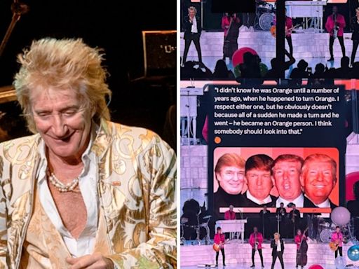 Rod Stewart mocks Donald Trump for ‘turning orange’ after comments about Kamala Harris’s race