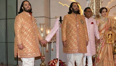 Dulha Anant Ambani Ditches Jhooti For Sports Shoes for Wedding; Poses With Mukesh Ambani, Nita Ambani - News18